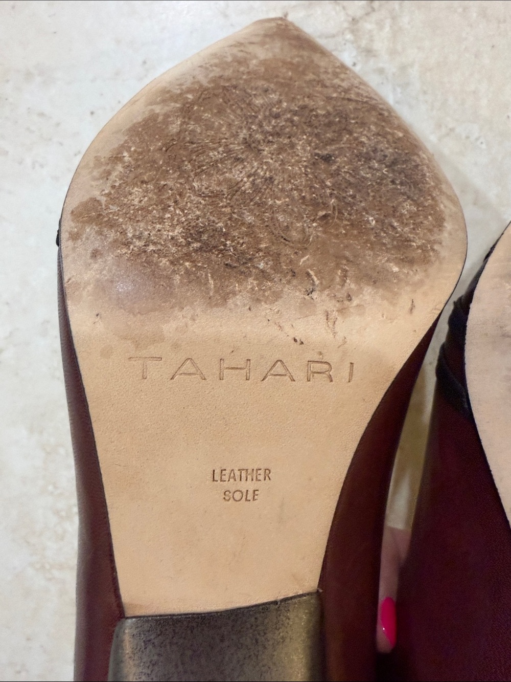Tahari Burgundy Pointed Leather Pumps with Black Strap Detail - Picture 3 of 6